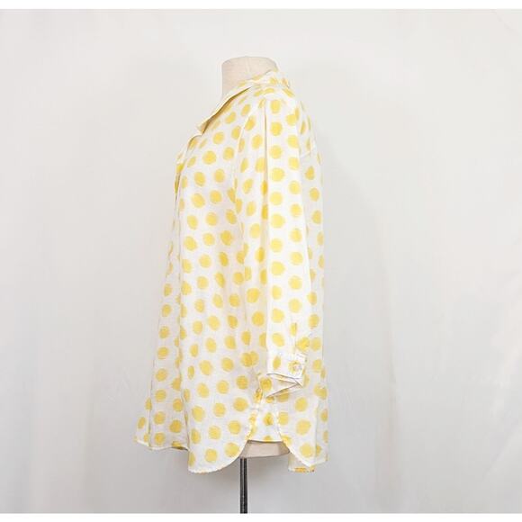 Chico's Tunic Top Yellow White Polka Dot Print Pullover Linen Misses Size 3 XL - Picture 3 of 6